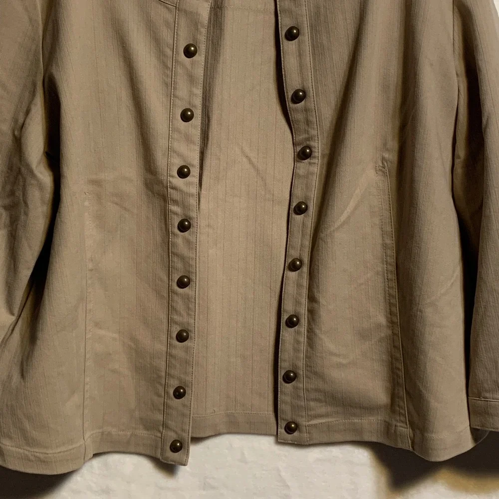 Cato Womens XL‎ Tan Studded Open Front Jacket Herringbone 3/4 Sleeve Beige Top